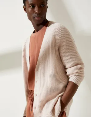 100% Cashmere Ribbed Cardigan in Shell Pink