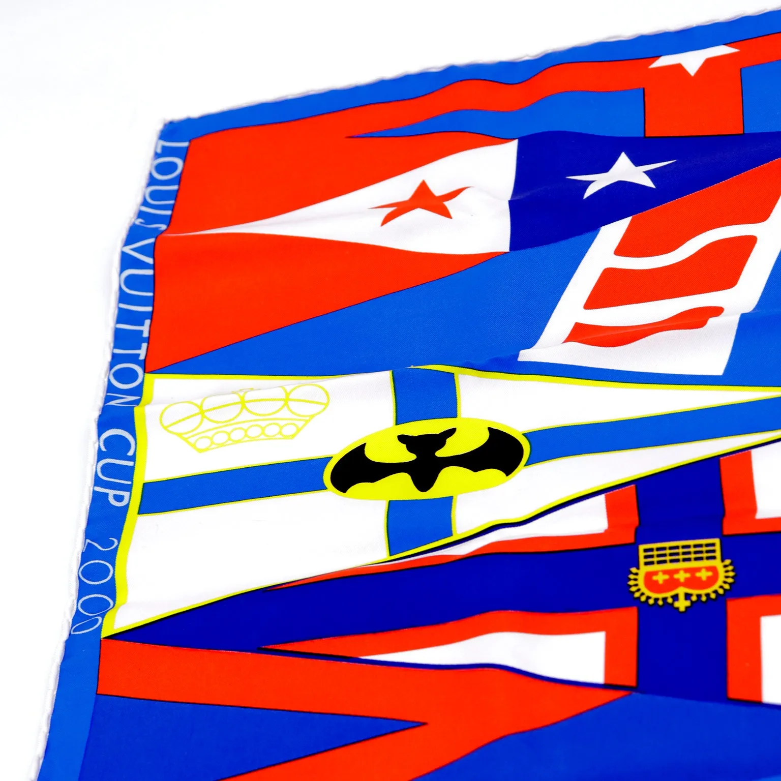 2000 Louis Vuitton Cup Silk Sailing Flag Scarf Red Blue Yellow Print