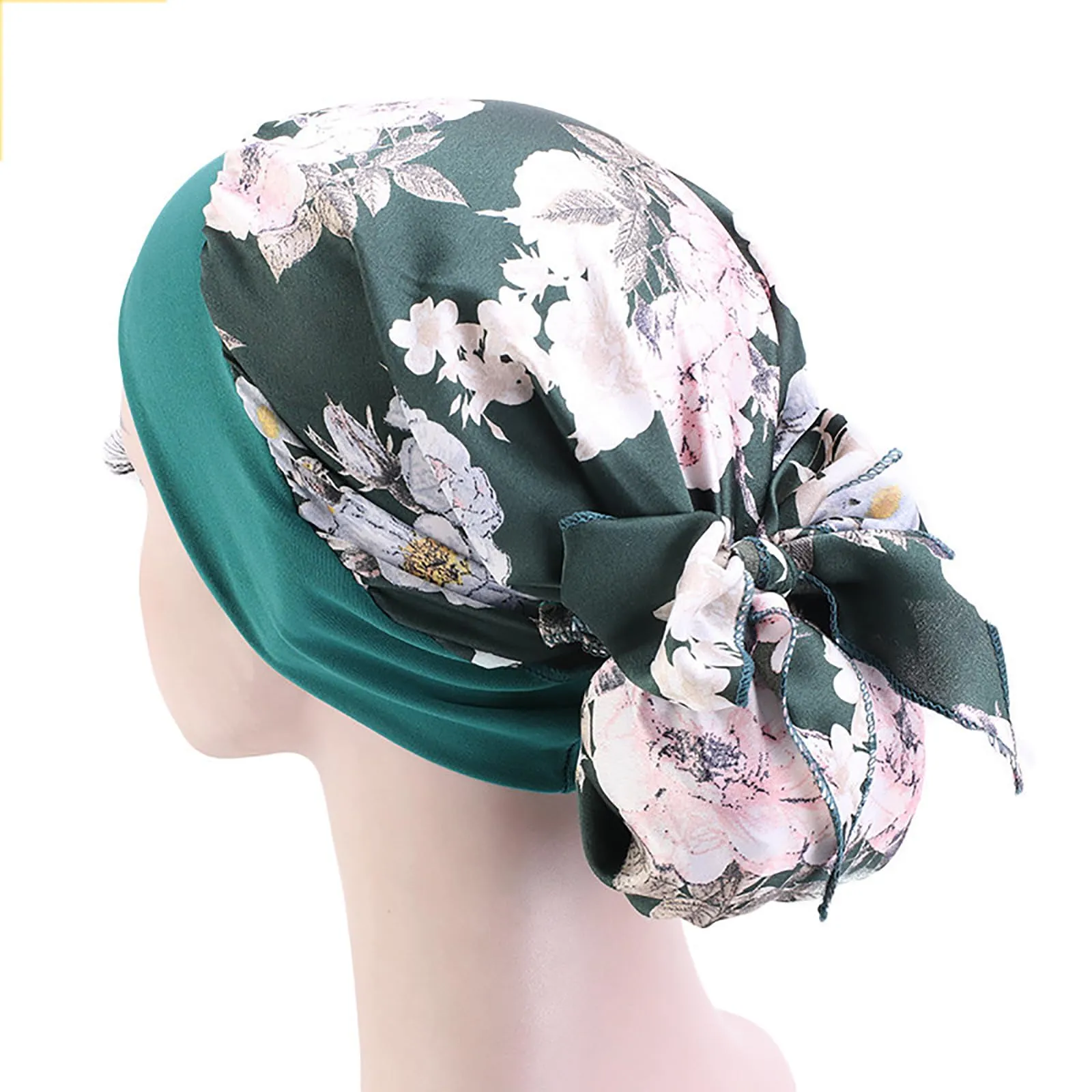 4 Pcs Women Head Scarf Pre-Tied Head Scarves Beanies Covers Cap Stretch Print Sleep Turban Hat Ruffle Beanie Style06