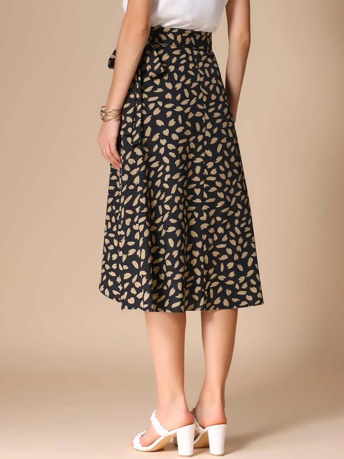 Allegra K Women's Printed Midi Skirt Tie Front Split Floral Wrap Skirts