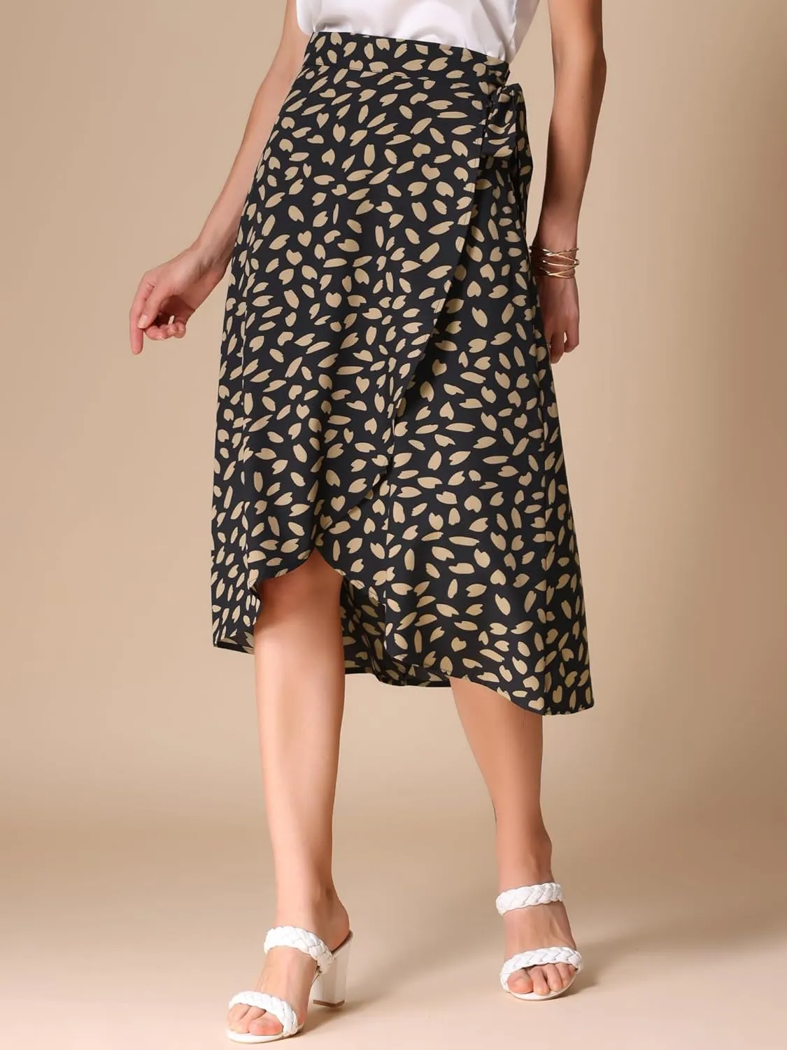 Allegra K Women's Printed Midi Skirt Tie Front Split Floral Wrap Skirts