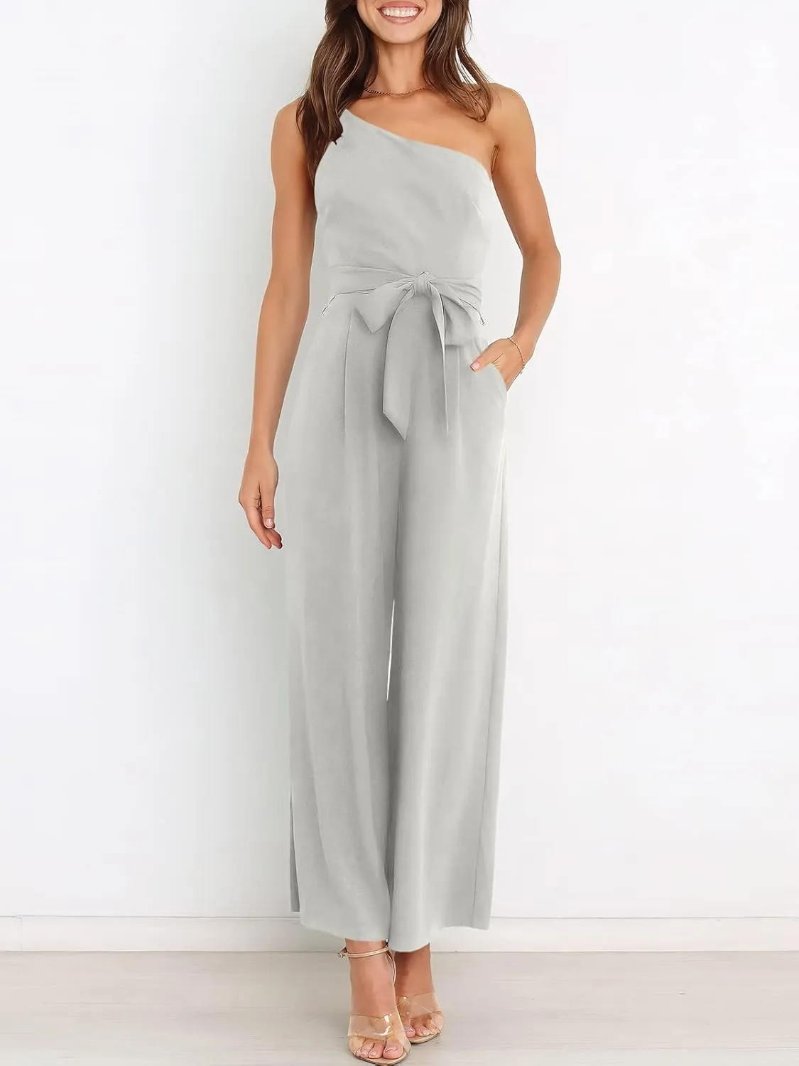 ANRABESS Women Summer Dressy Jumpsuits One Shoulder Sleeveless Casual Wide Leg Pants Romper Jumper 2025 Trendy Outfits