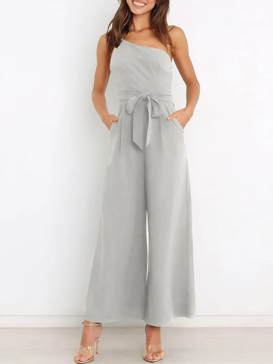 ANRABESS Women Summer Dressy Jumpsuits One Shoulder Sleeveless Casual Wide Leg Pants Romper Jumper 2025 Trendy Outfits