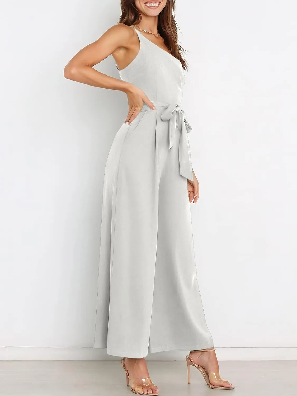 ANRABESS Women Summer Dressy Jumpsuits One Shoulder Sleeveless Casual Wide Leg Pants Romper Jumper 2025 Trendy Outfits