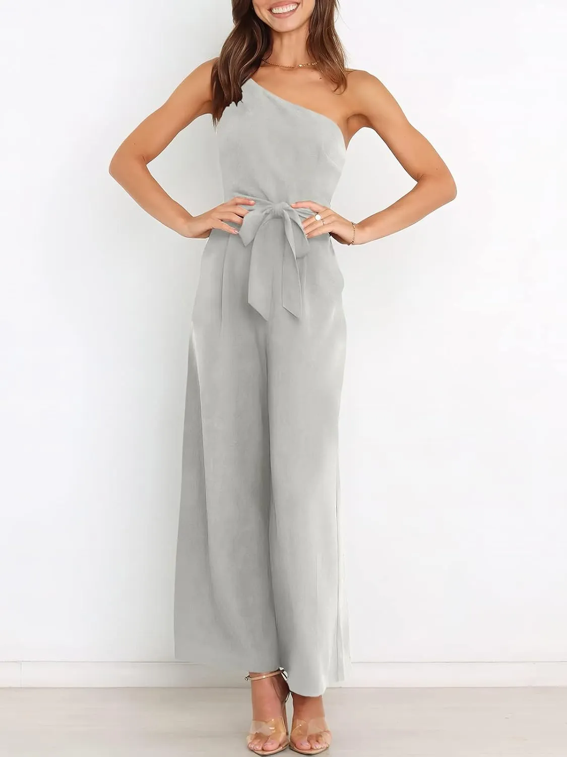 ANRABESS Women Summer Dressy Jumpsuits One Shoulder Sleeveless Casual Wide Leg Pants Romper Jumper 2025 Trendy Outfits