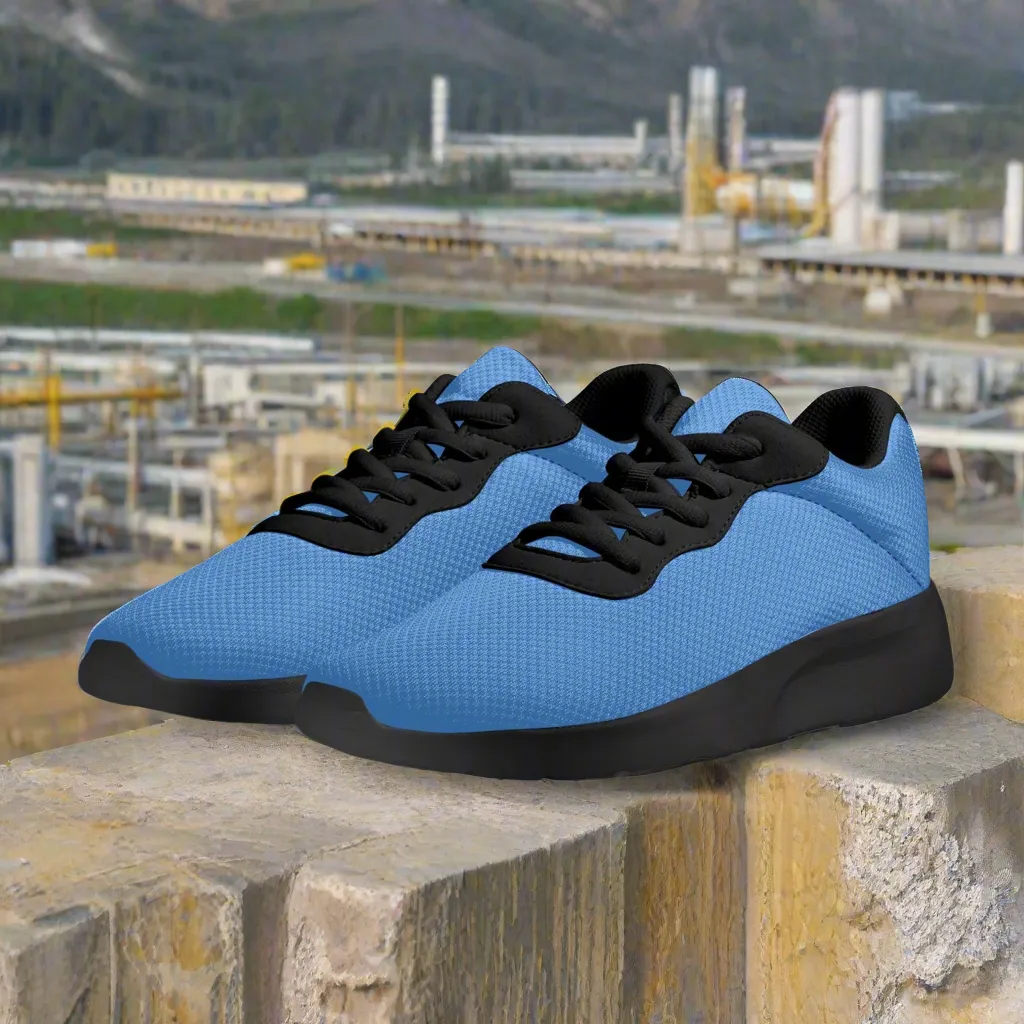 Blue Solid Color Unisex Kicks, Soft Solid Color Best Lifestyle Unisex Casual Designer Mesh Running Shoes With Black Soles