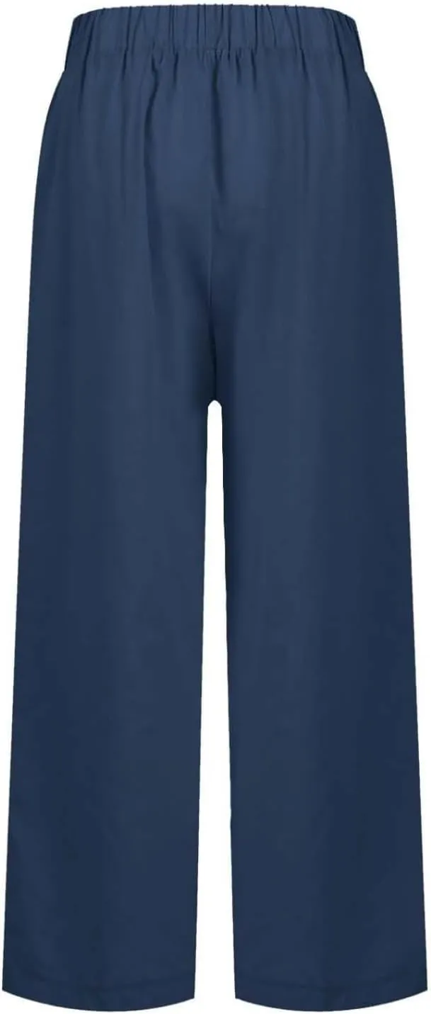 Capri Pants for Women Casual Straight Leg Lounge Trousers Elastic High Waist Lightweight Comfy Soft Palazzo Pants