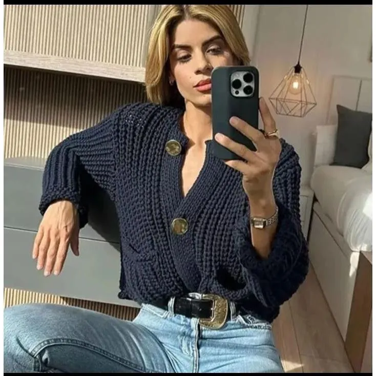 Cozy Button Down Knit Chunky Cropped Sweaters