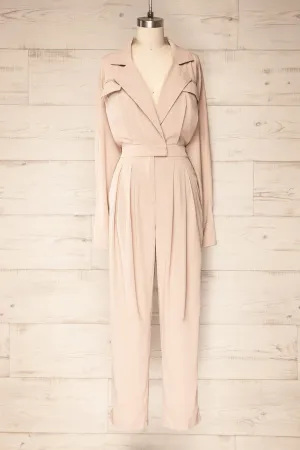 Cracovie Taupe | Utility Jumpsuit w/ Long Sleeves