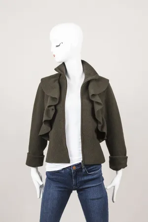 Dark Green Felted Wool Ruffle Trim Jacket