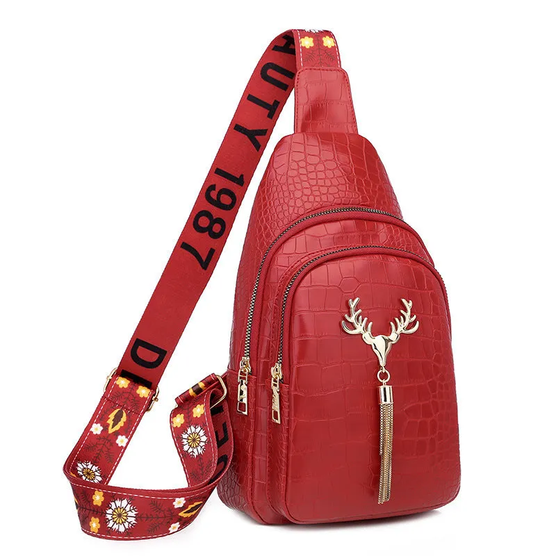 Deer Tassel Design Crossbody Bag: Fashionable Letter Embroidery Chest Bag for Women