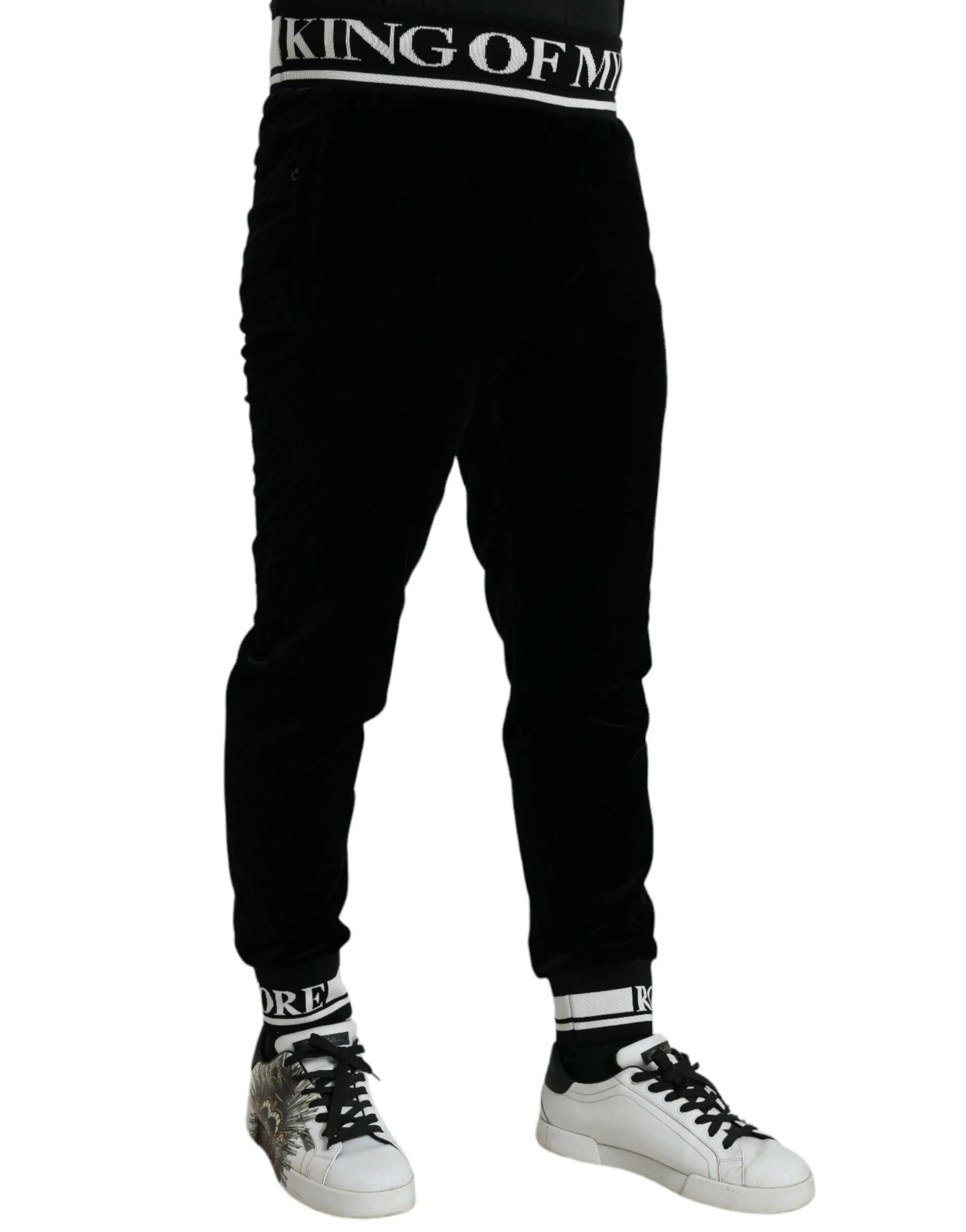 Dolce & Gabbana Black Velvet Stretch King Royals Jogger Pants