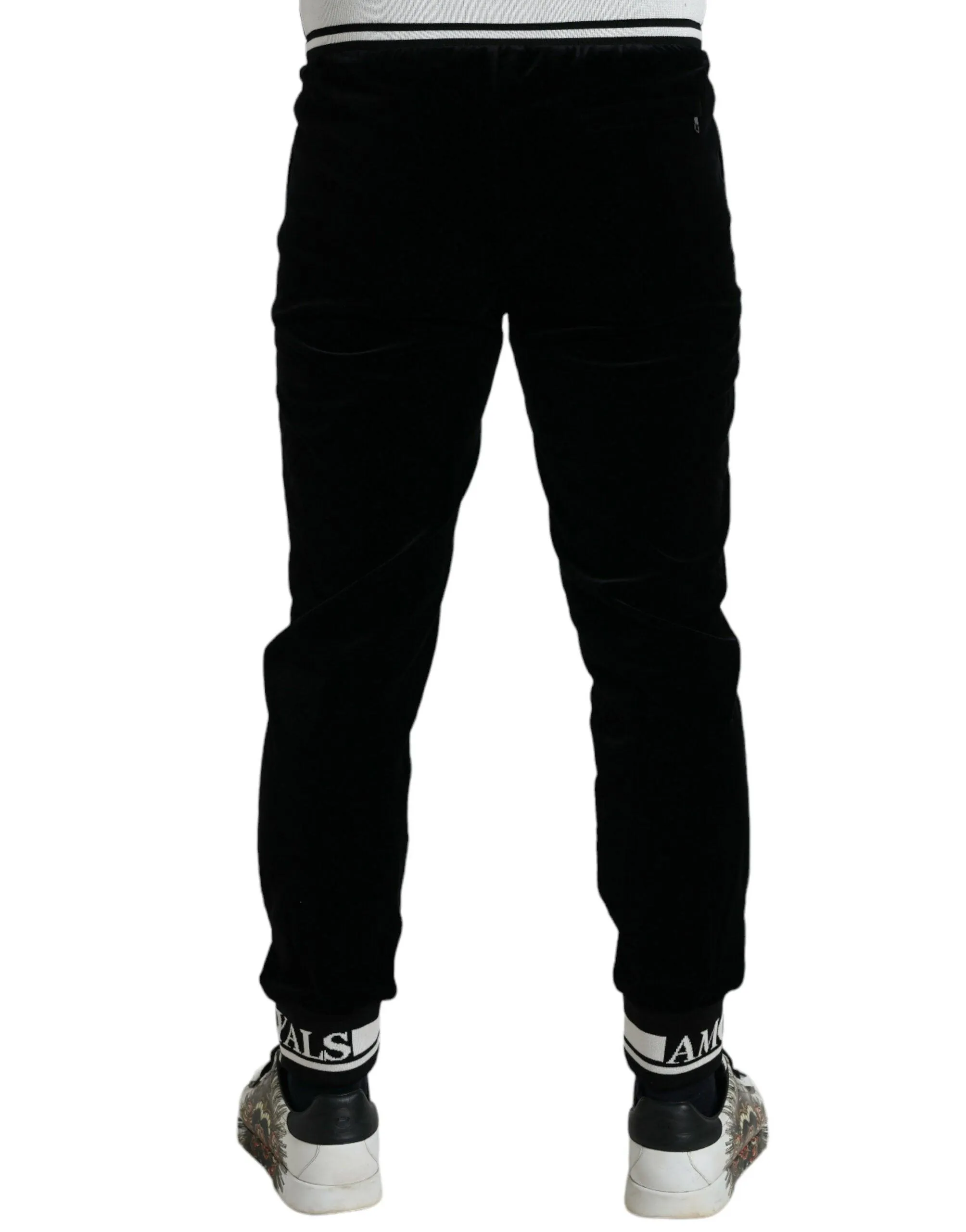 Dolce & Gabbana Black Velvet Stretch King Royals Jogger Pants