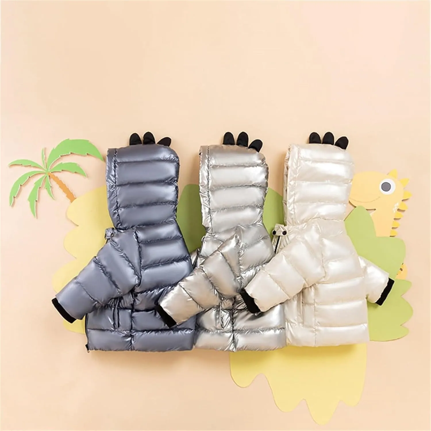 Fall Winter Coats for Toddler Boys Little Girls 3D Dinosaur Print Winter Hooded Snow Jackets Puffer Jacket