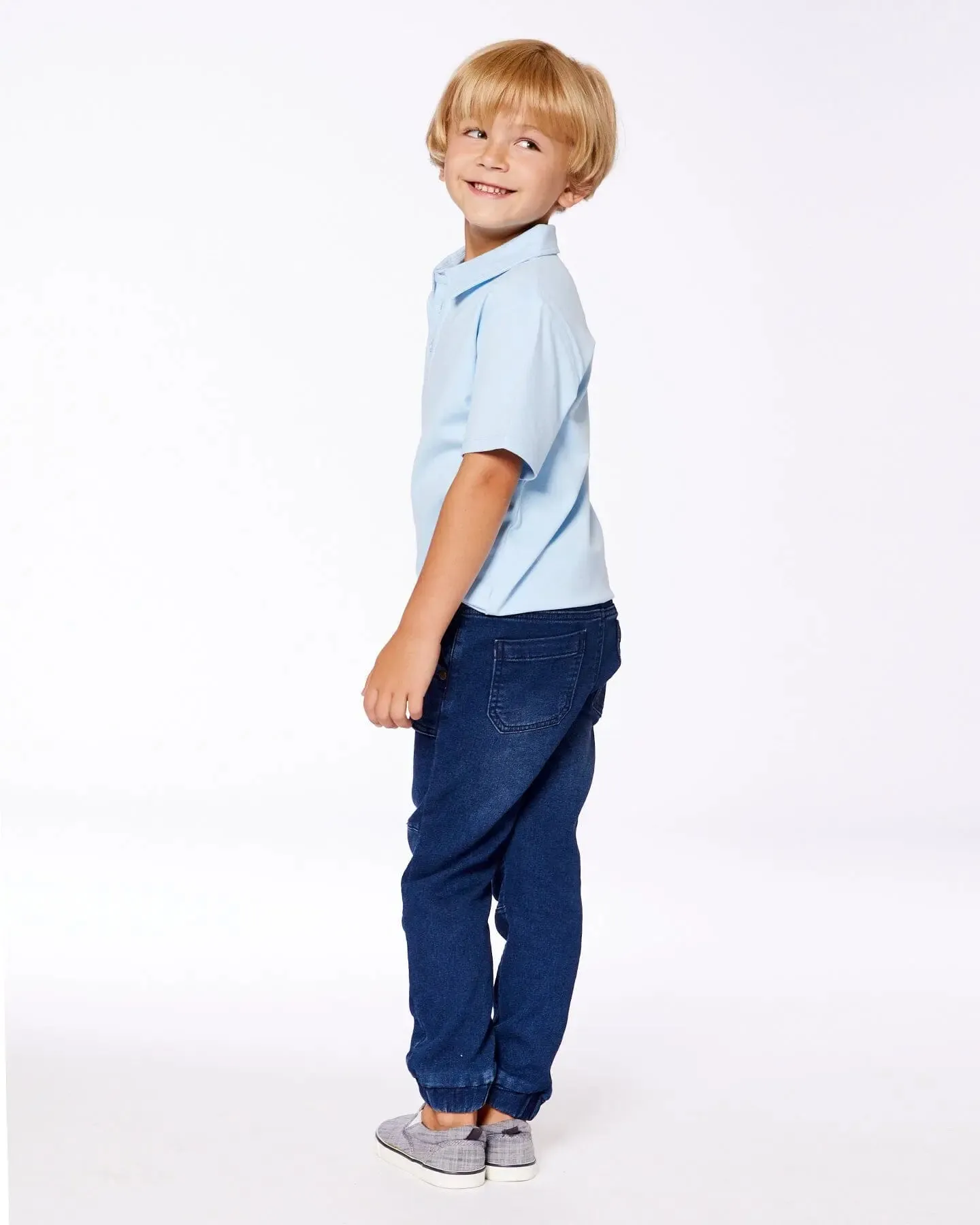 French Terry Denim Jogger Pant Dark Denim Blue