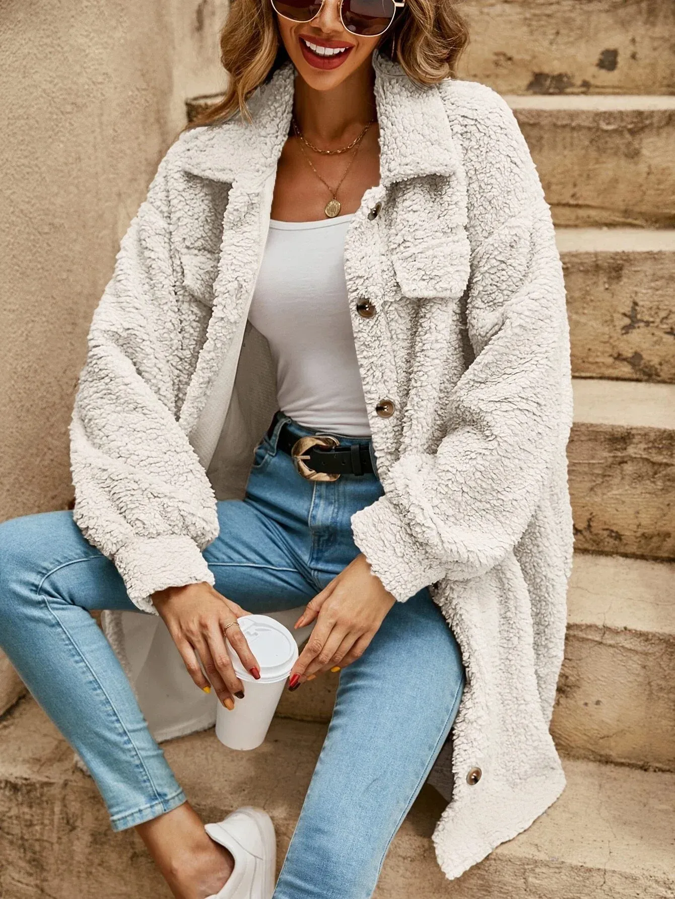 Friede | Stylish long wool fleece coat