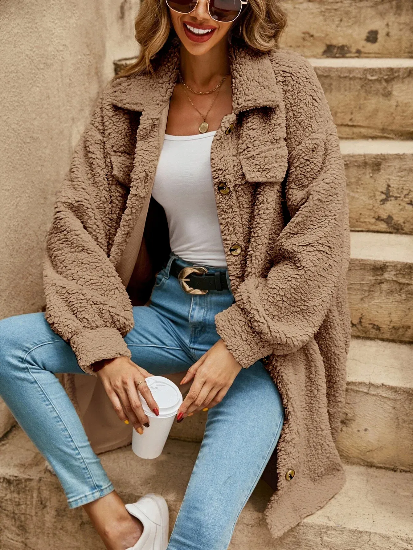 Friede | Stylish long wool fleece coat