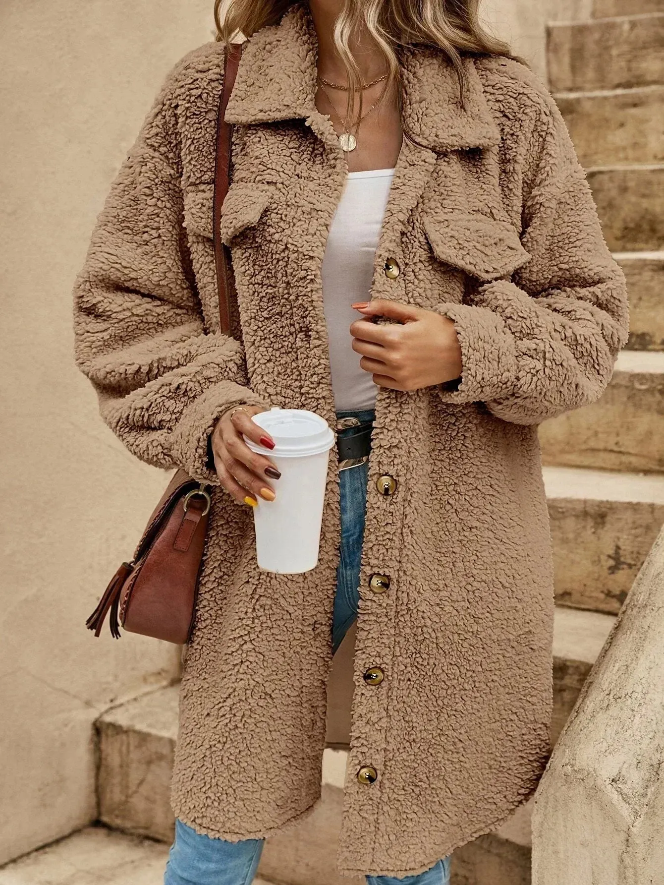 Friede | Stylish long wool fleece coat