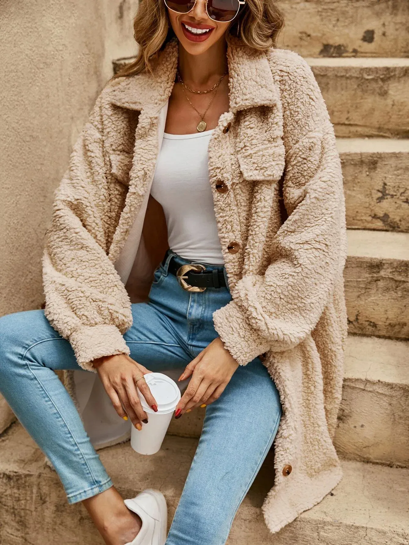 Friede | Stylish long wool fleece coat