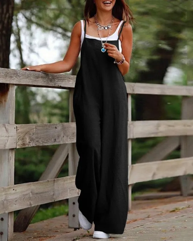 Full-Length Bib Pants Playsuit for Women - Utility Style Overalls