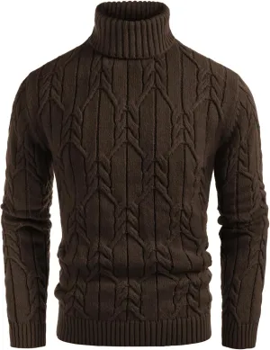 GRACE KARIN Men's Turtneck Pullover Sweaters Long Sleeve Solid Color Twisted Knit Sweater