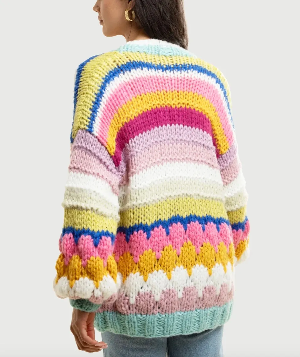Handmade Knitted Rainbow Bubble Stitch Chunky Cardigan By SAACHI