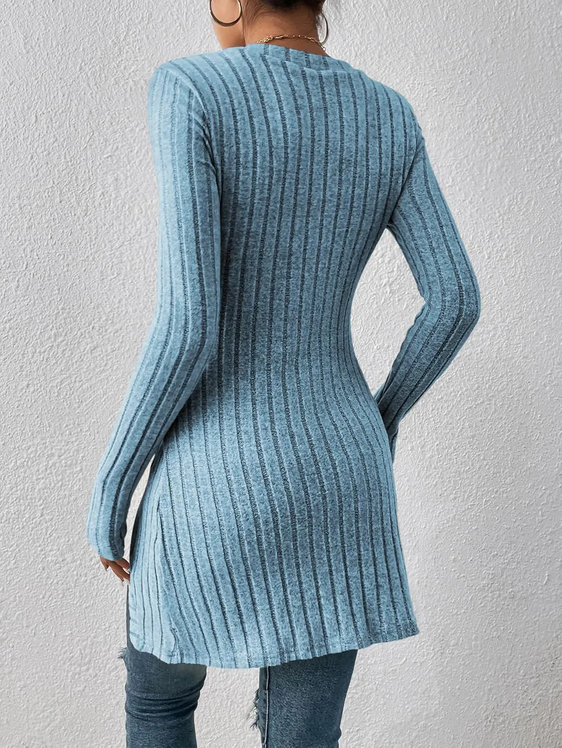 HBQ Womens Pullover Sweaters Tunic Tops to Wear With Leggings Square Neck Ribbed Knit Long Sleeve Shirts