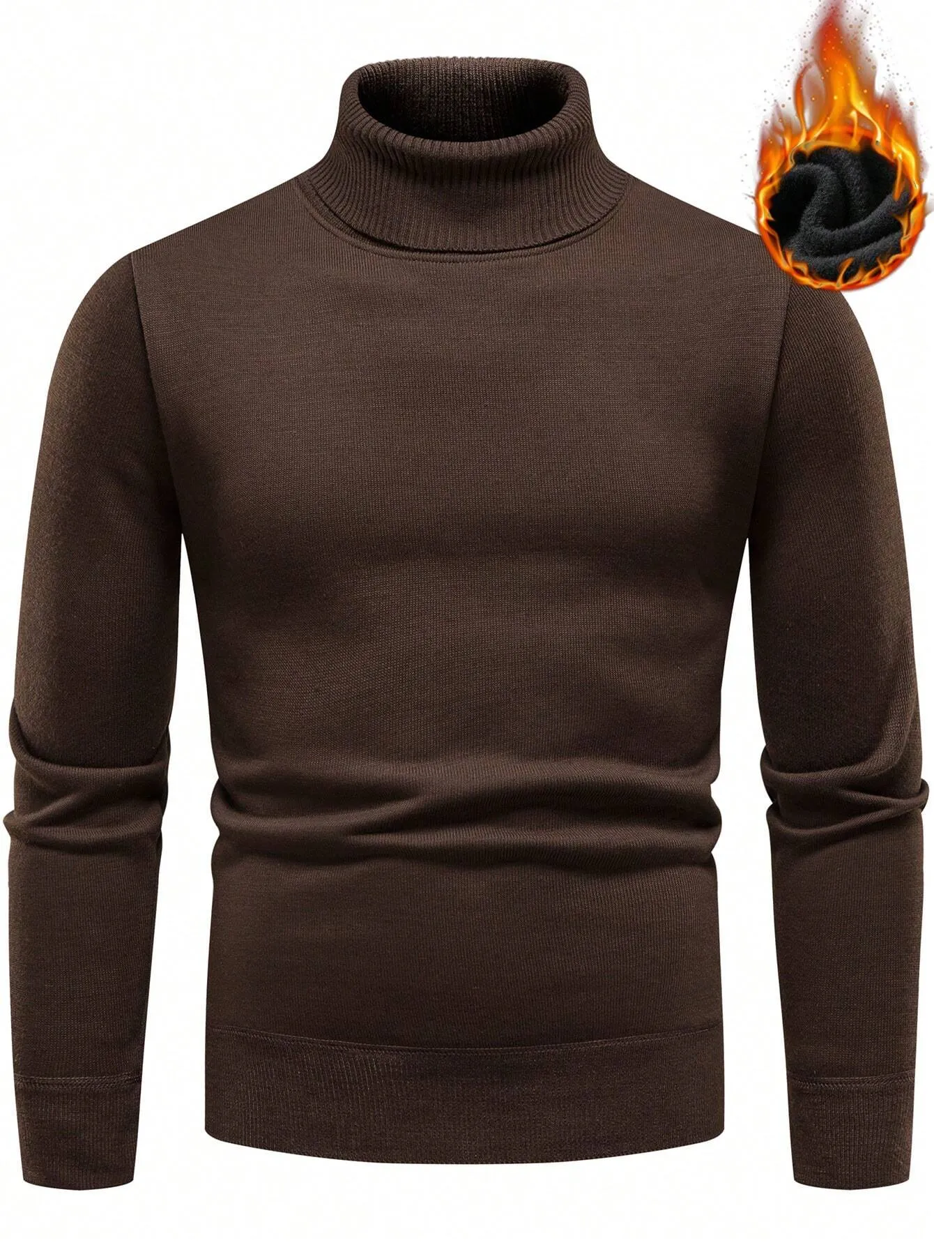 Homme  Solid Turtleneck Thermal Lined Sweater