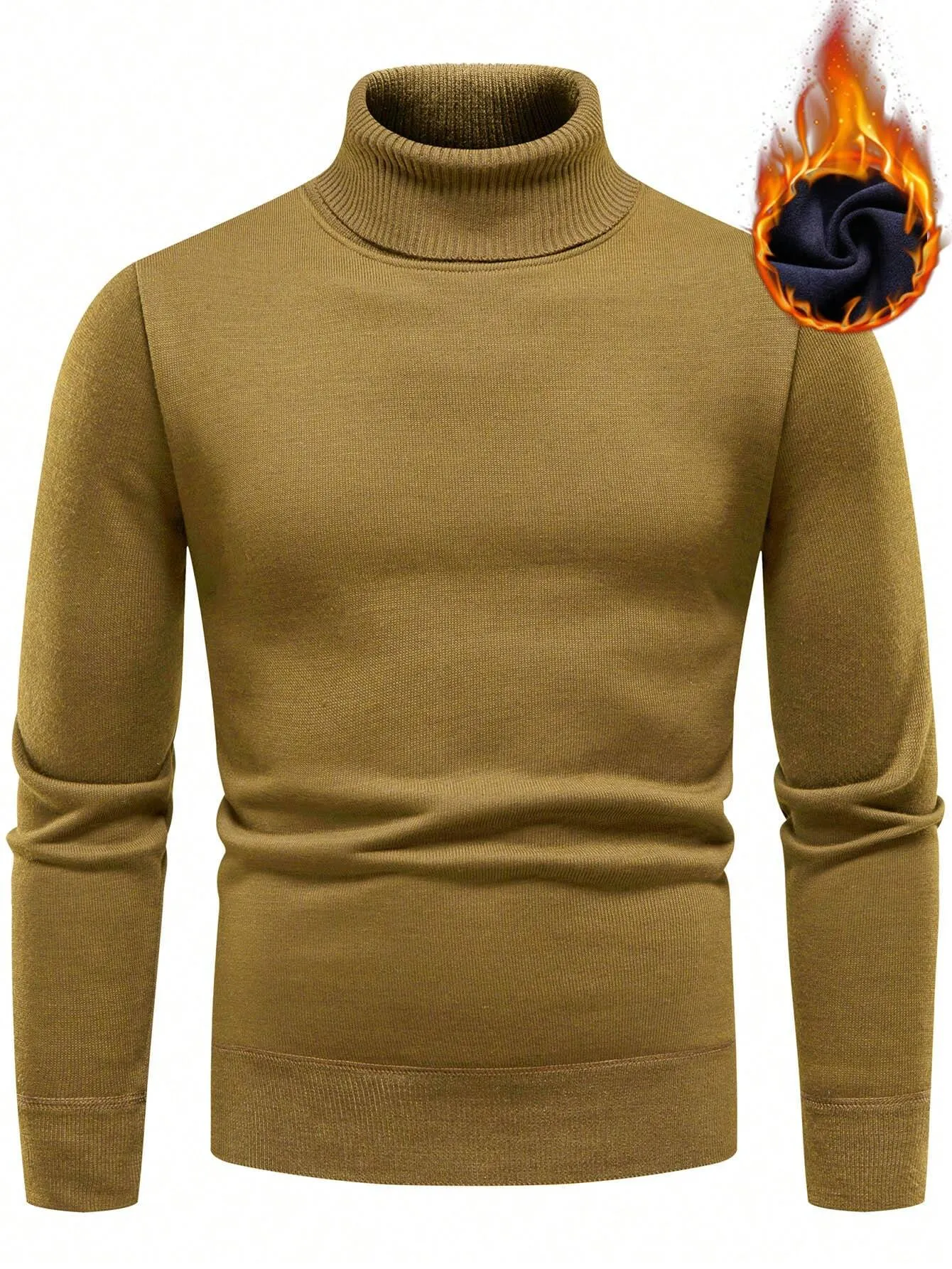 Homme  Solid Turtleneck Thermal Lined Sweater