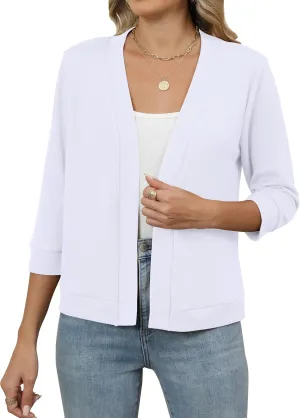 Hount Womens 3/4 Sleeve Cropped Cardigans Lightweight Casual Open Front Bolero Shrugs Sweaters