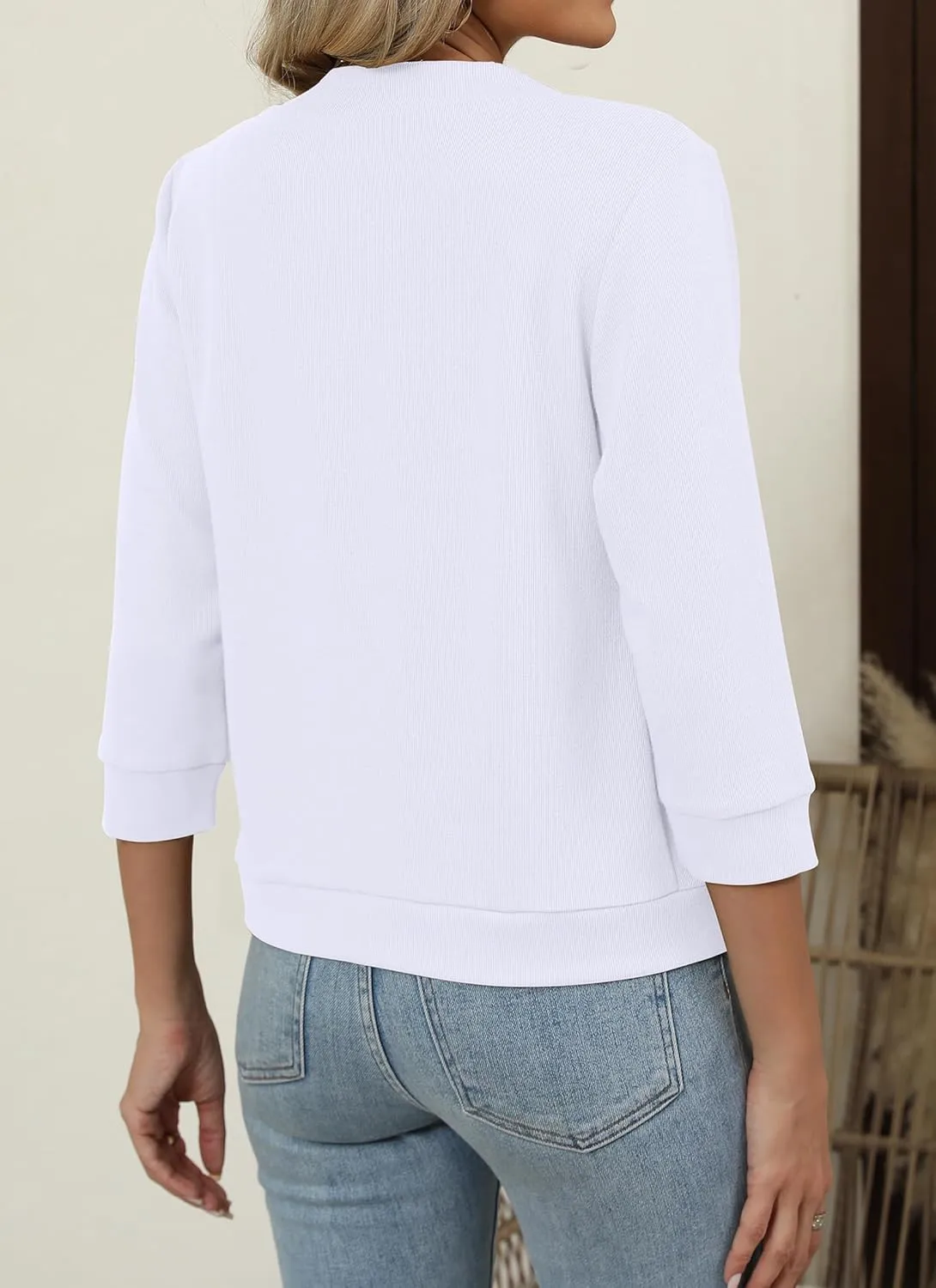 Hount Womens 3/4 Sleeve Cropped Cardigans Lightweight Casual Open Front Bolero Shrugs Sweaters