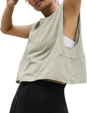 HUGOOME Women Workout Tank Tops Oversized Crop Sleeveless Tee Loose Fit Boxy Basic Yoga Active Summer T Shirts Gym 2025
