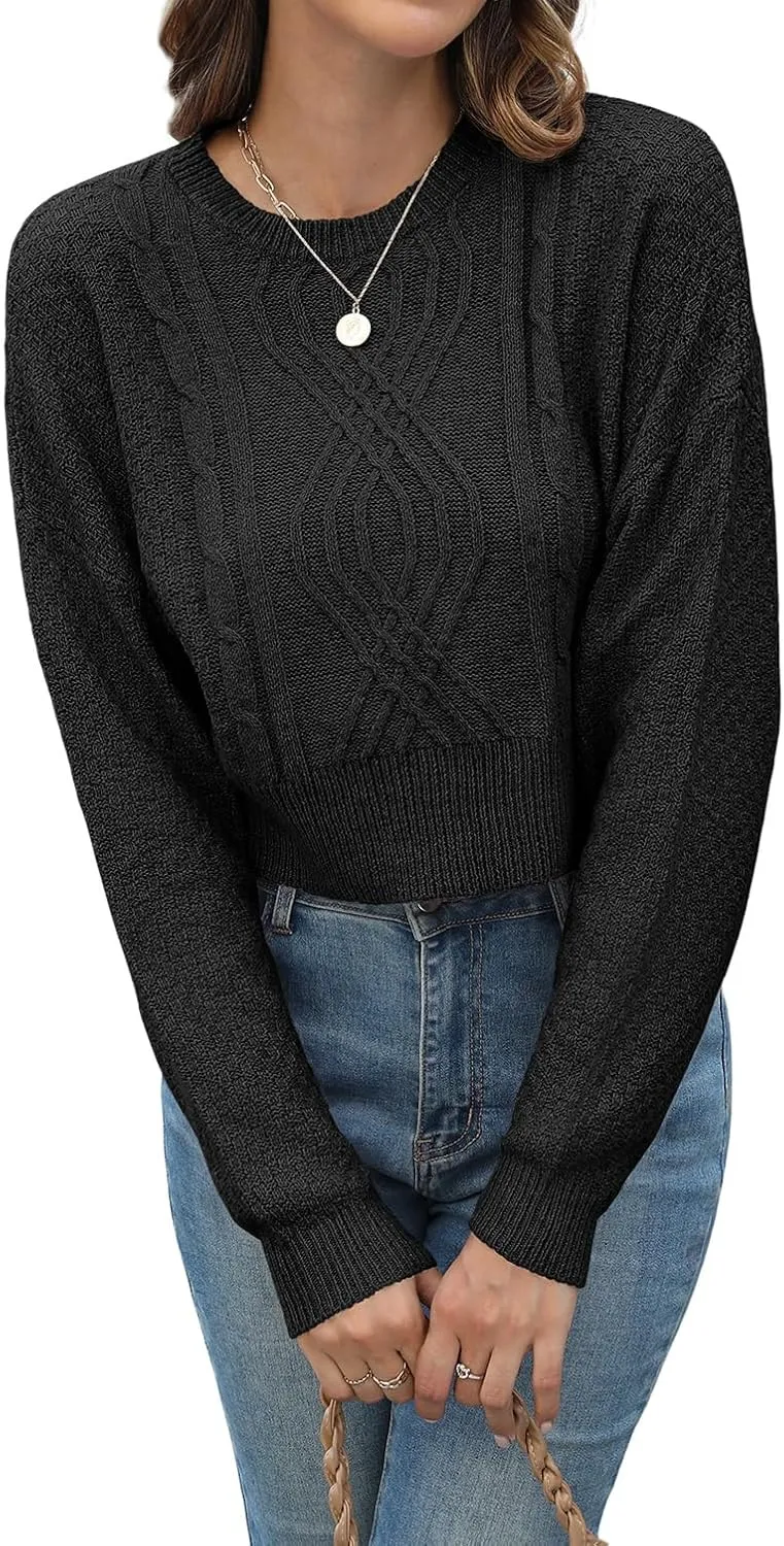 JINKESI Women's Crewneck Long Sleeve Cropped Sweater 2024 Fall Trendy Casual Soft Ribbed Knit Pullover Jumper Tops
