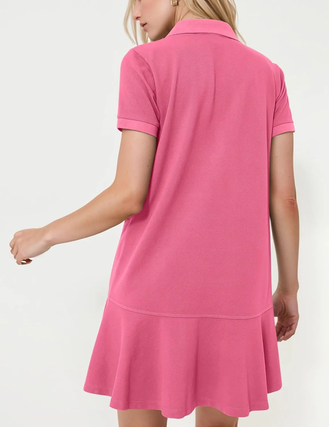 Kissonic Women's Polo Dress Short Sleeve V Neck Ruffle Hem Casual Summer Golf Tennis Mini Shirt Dresses