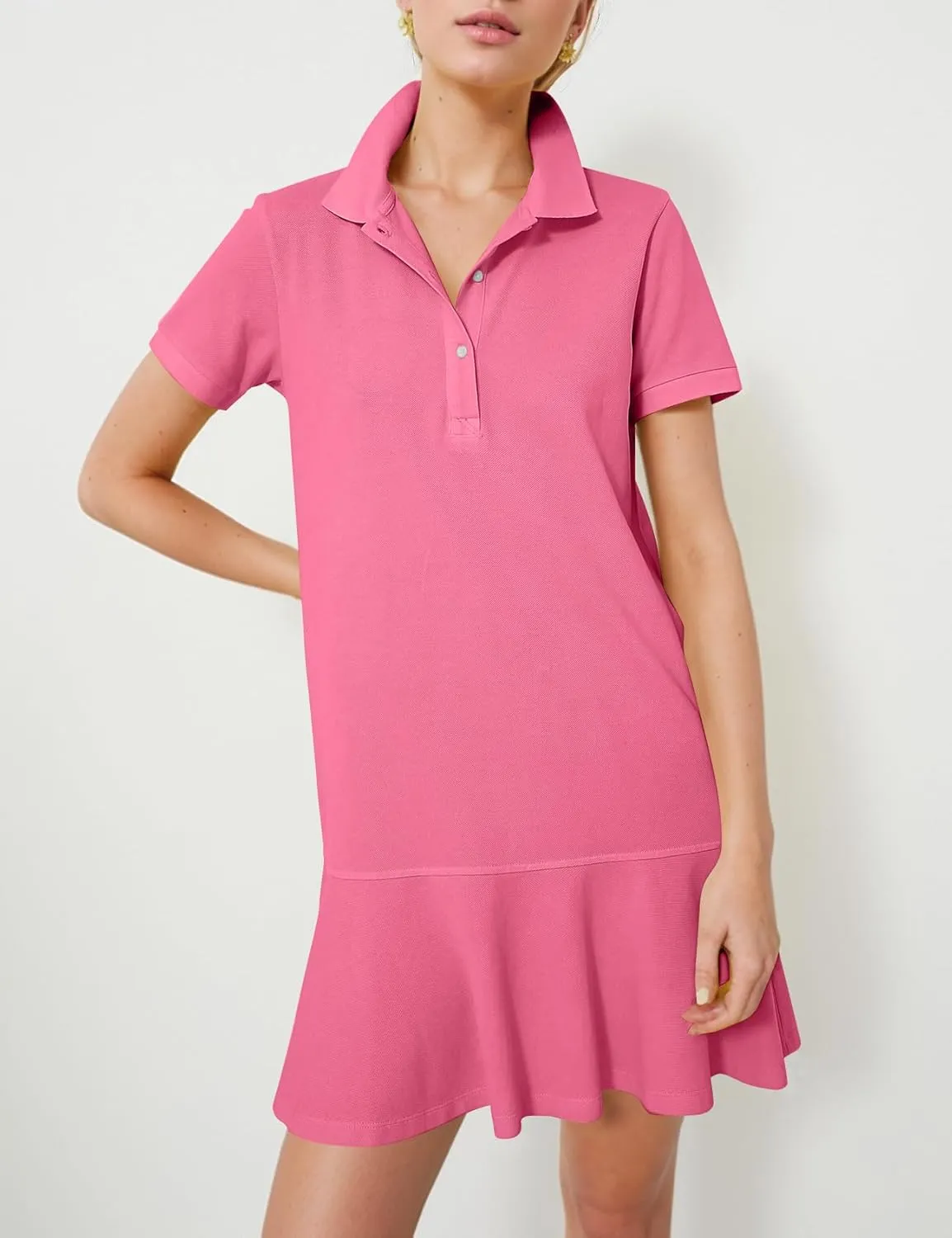 Kissonic Women's Polo Dress Short Sleeve V Neck Ruffle Hem Casual Summer Golf Tennis Mini Shirt Dresses