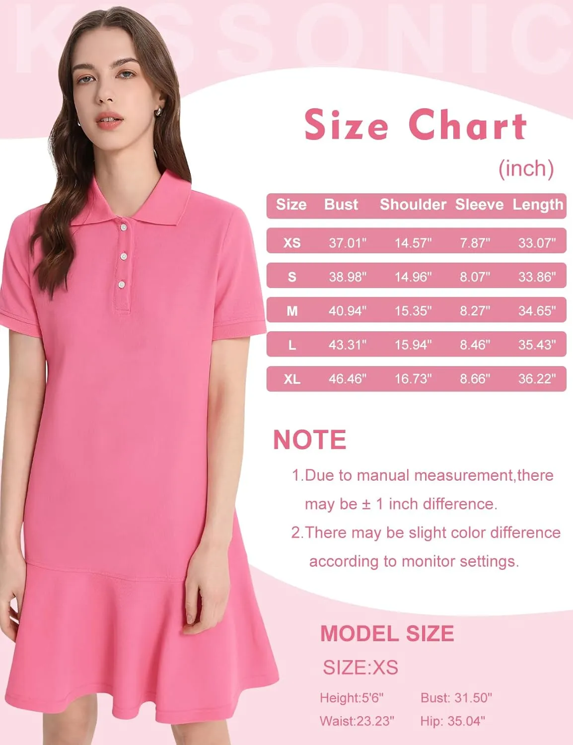 Kissonic Women's Polo Dress Short Sleeve V Neck Ruffle Hem Casual Summer Golf Tennis Mini Shirt Dresses