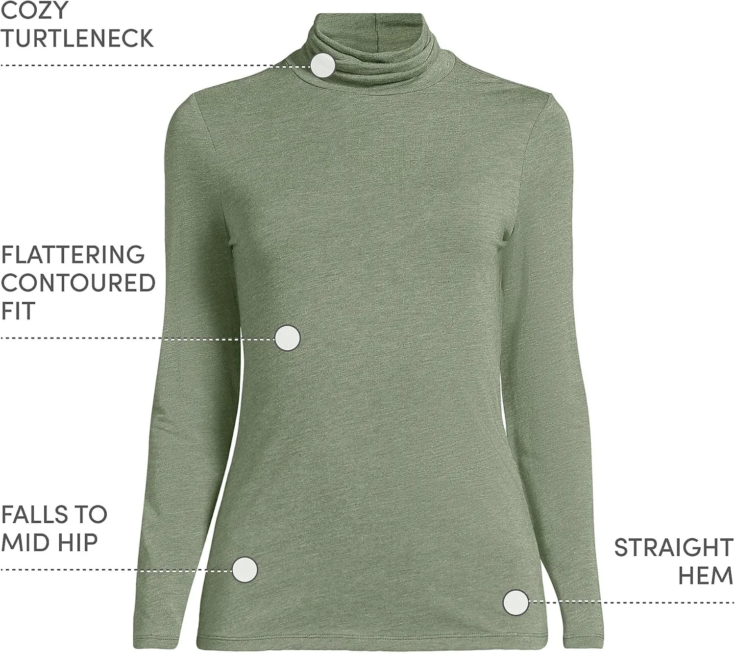 Lands' End Women's Lightweight Jersey Skimming Long Sleeve Turtleneck
