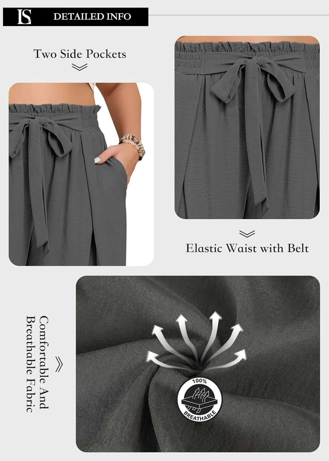 Lastshe Women's Plus Size Pants Wide Leg Work Casual Palazzo Pants Elastic High Waisted Dressy Trousers with Pockets
