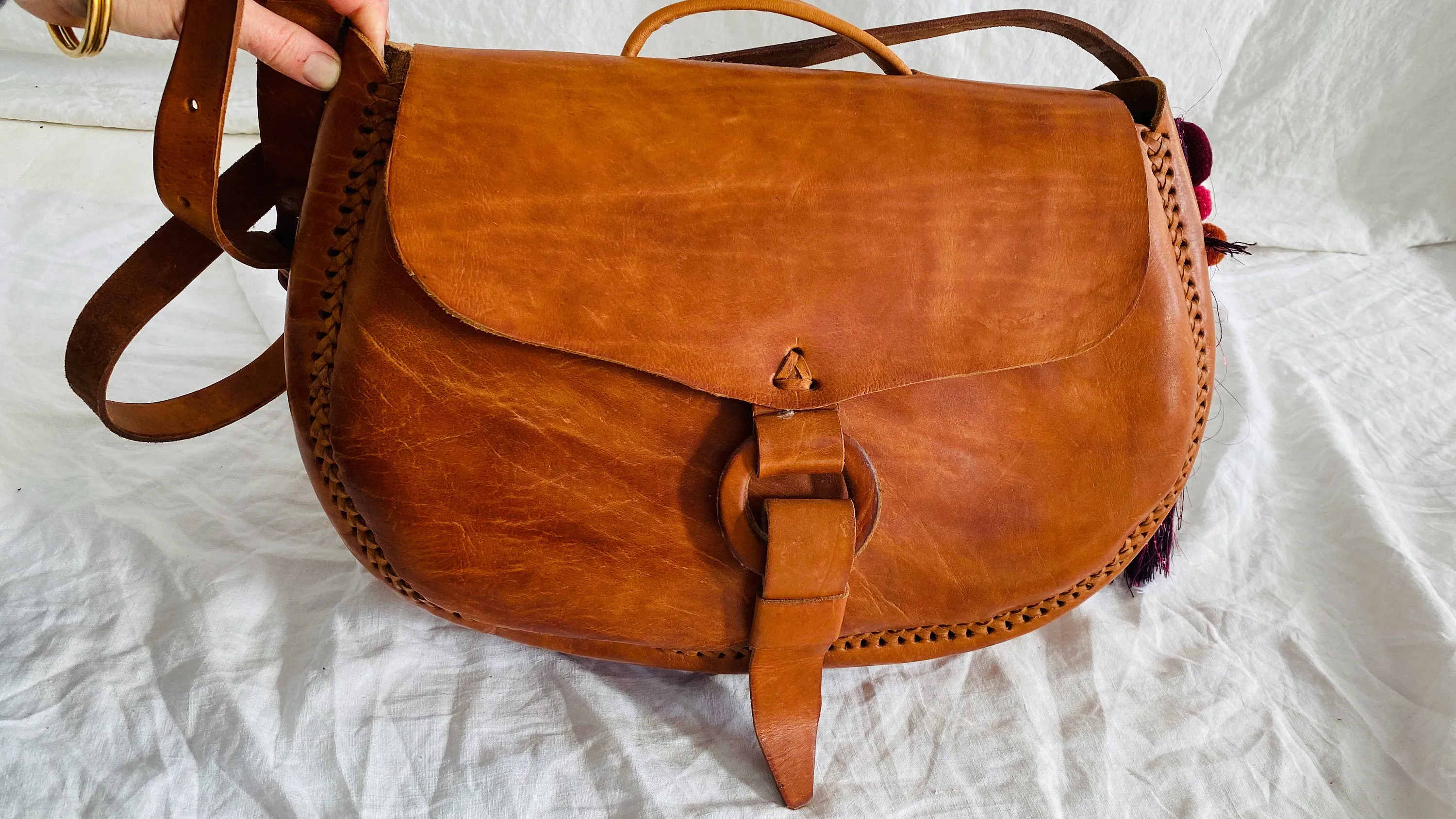 Leather Bag. Adjustable Strap. Sparkly Tassels!