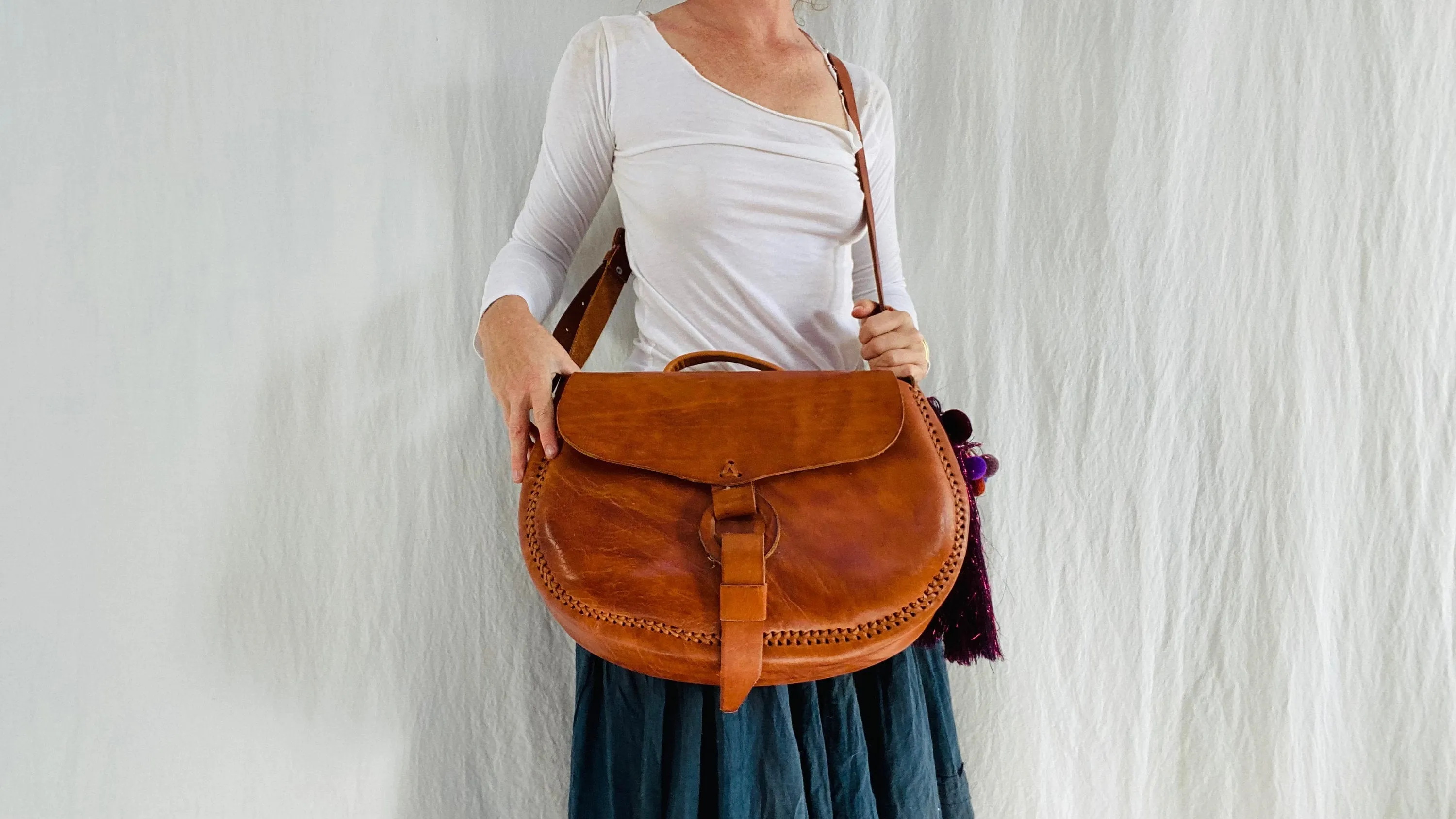 Leather Bag. Adjustable Strap. Sparkly Tassels!
