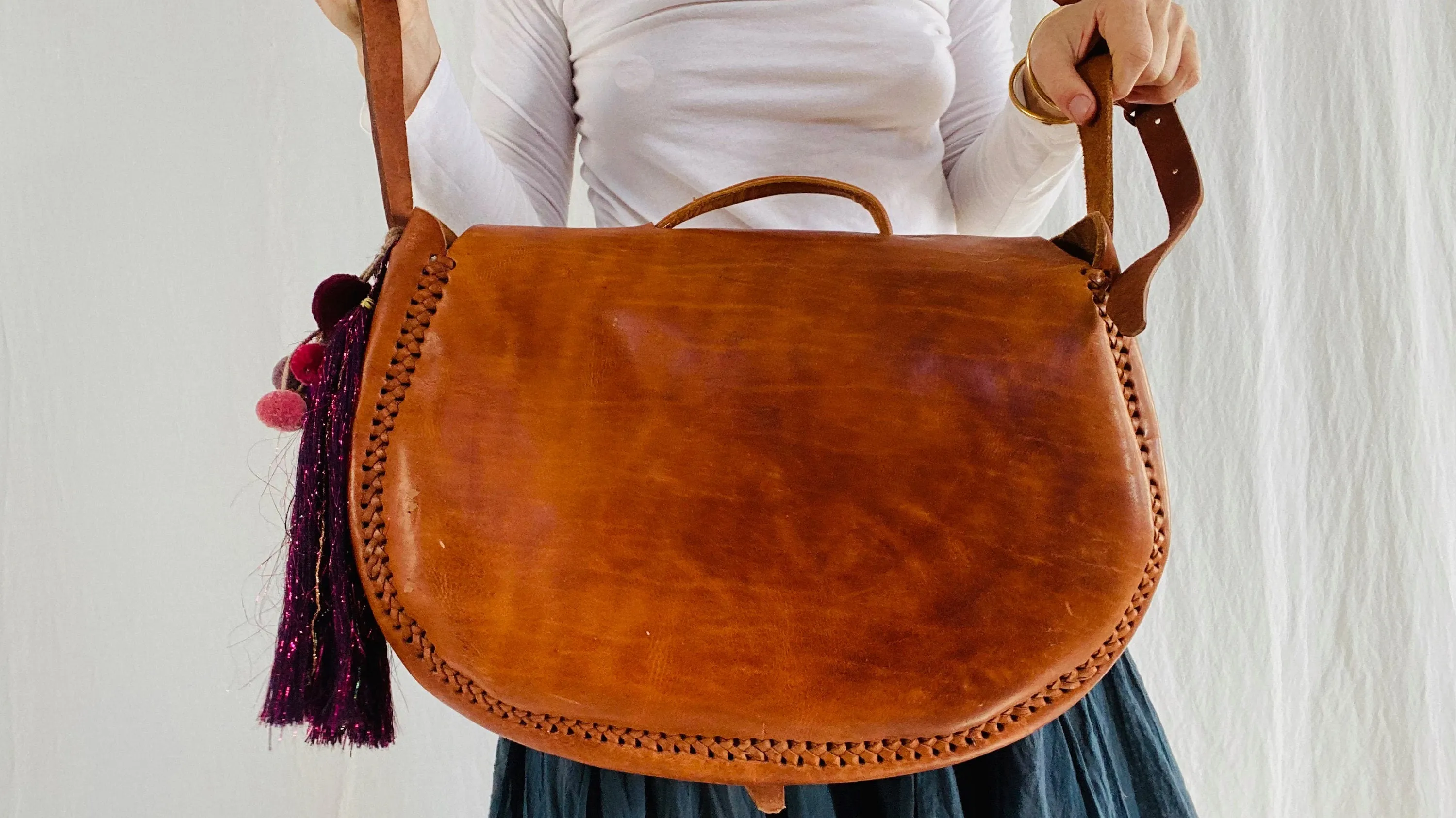 Leather Bag. Adjustable Strap. Sparkly Tassels!