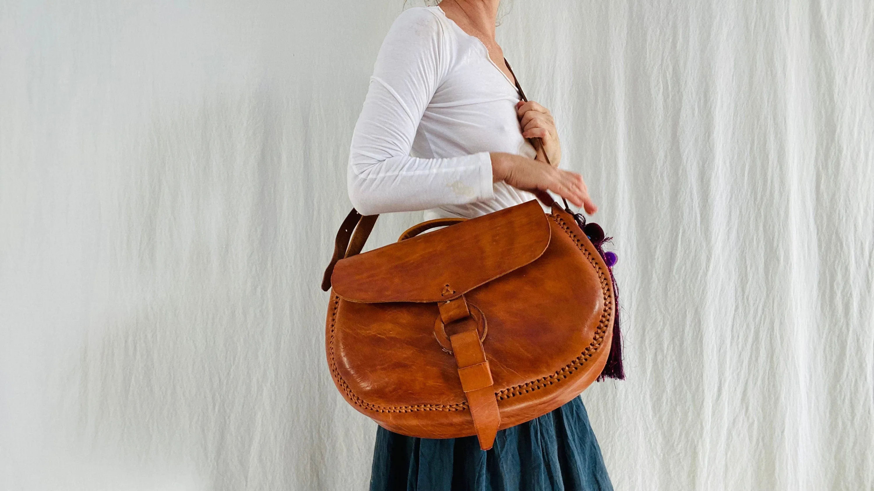Leather Bag. Adjustable Strap. Sparkly Tassels!