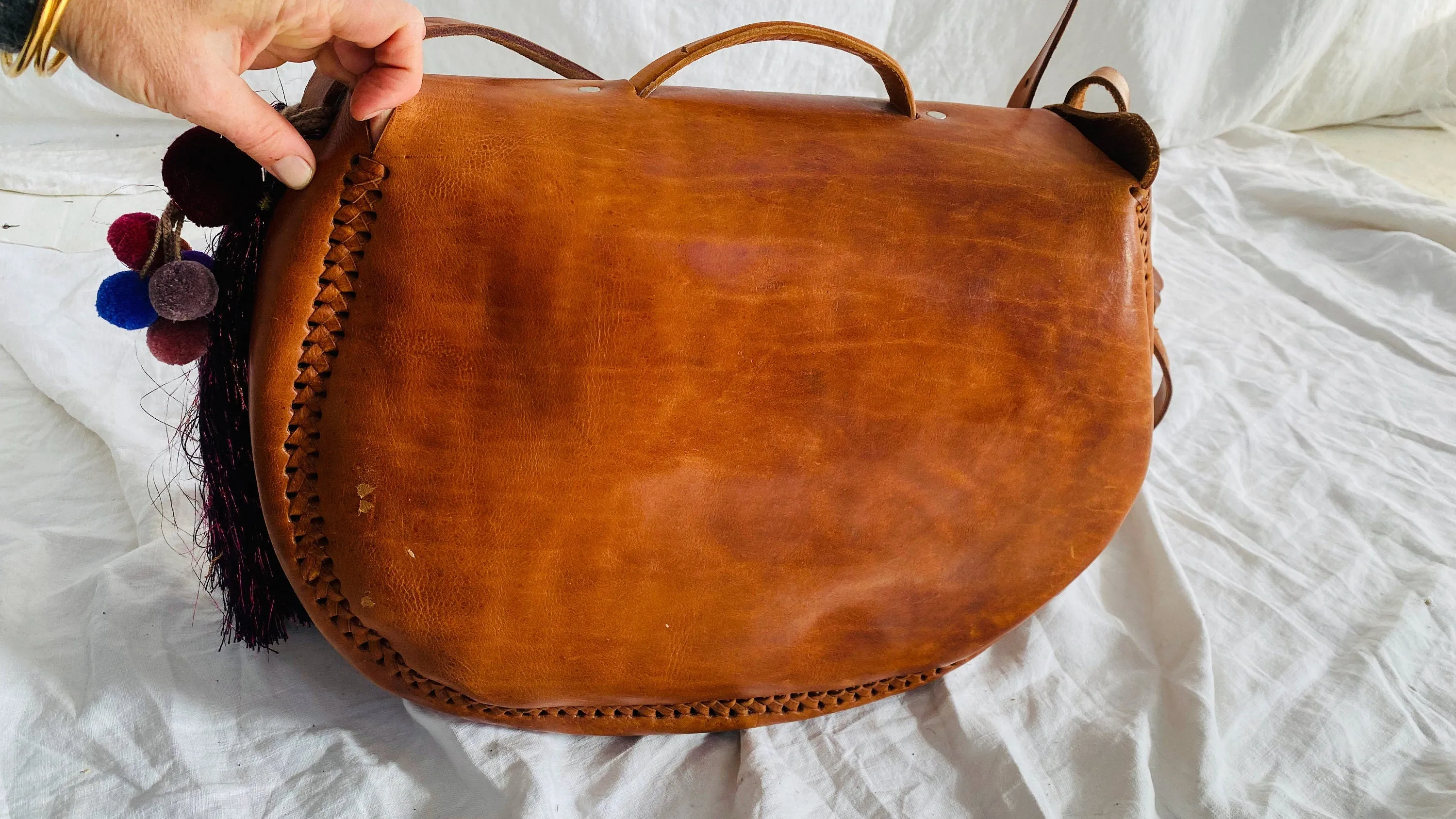 Leather Bag. Adjustable Strap. Sparkly Tassels!