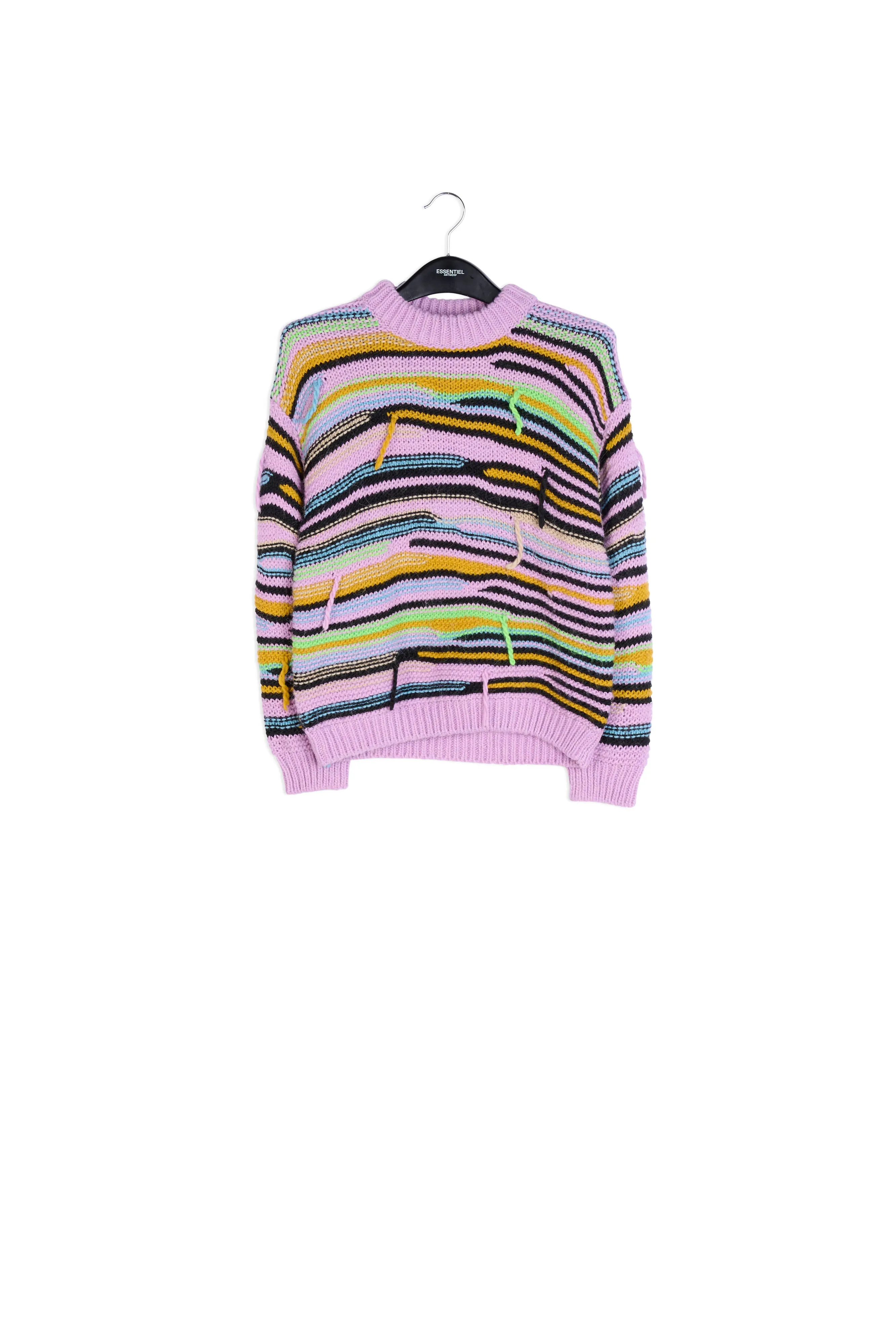 Lilac striped knit sweater with inside-out look
