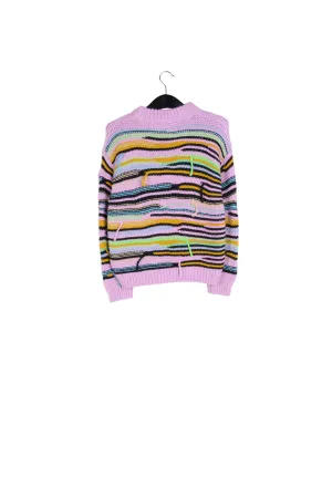 Lilac striped knit sweater with inside-out look