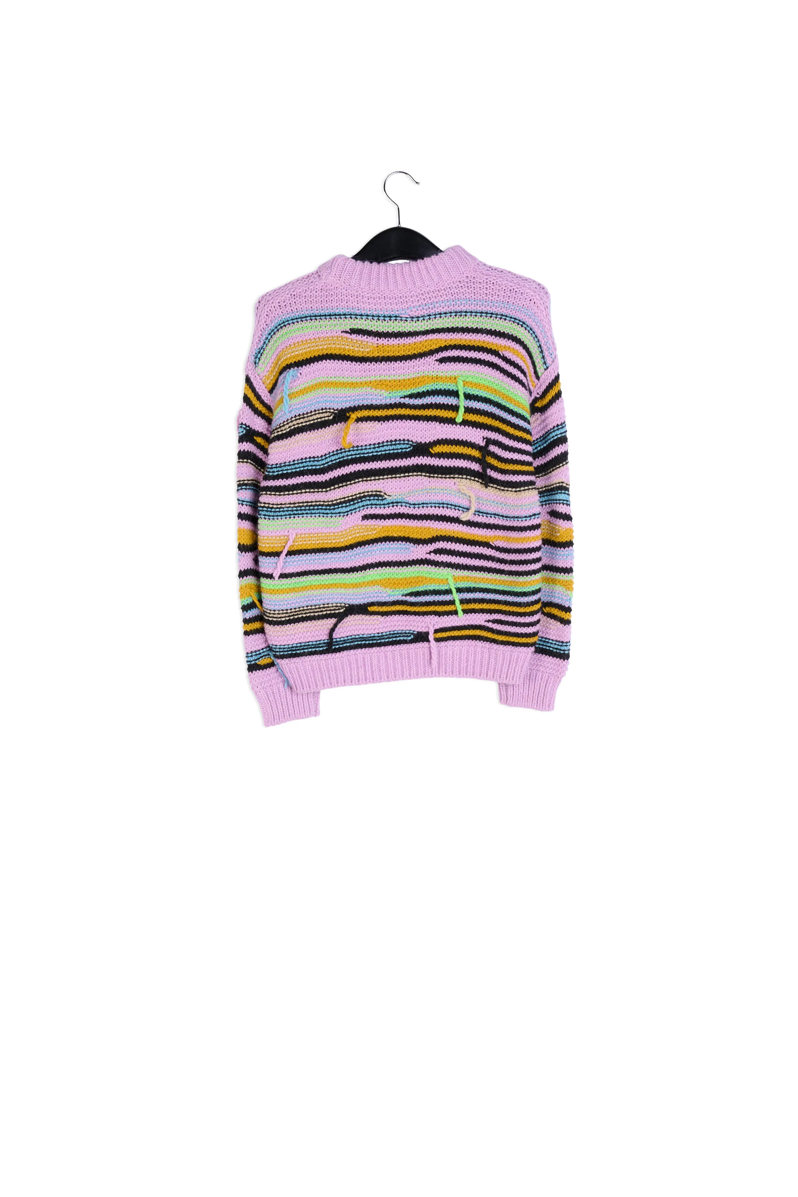 Lilac striped knit sweater with inside-out look