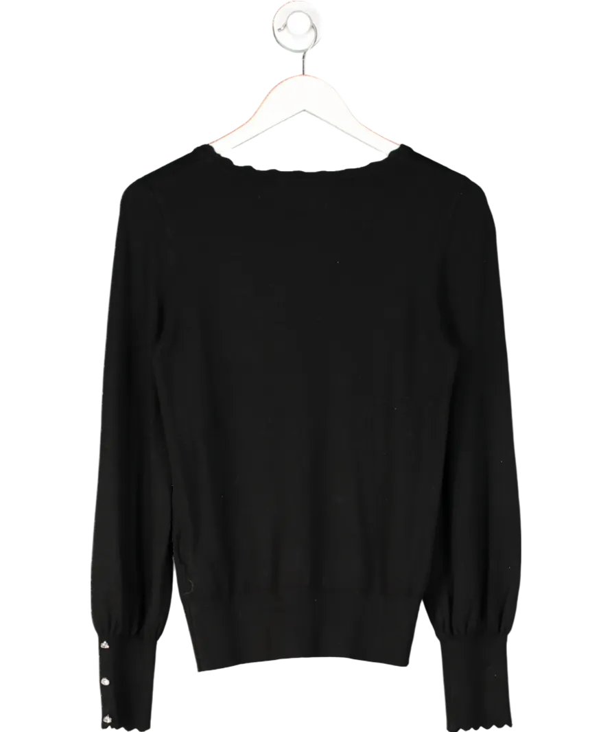 lipsy london Black Scallop Detail Long Sleeve Knitted Jumper UK 8