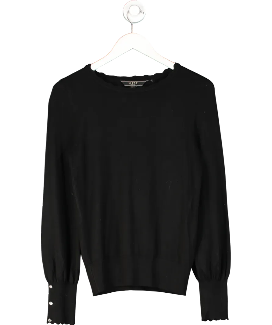 lipsy london Black Scallop Detail Long Sleeve Knitted Jumper UK 8