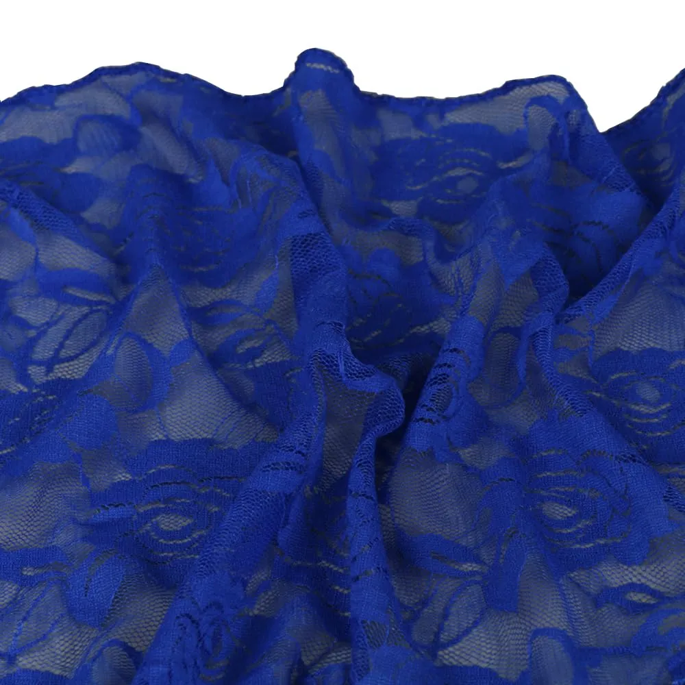 LMVERNA Triangle Mass Veil for Women Lace Mantilla Scarf Lightweight Tassel Scarf Fashion Floral Shawls and Wraps (Blue)