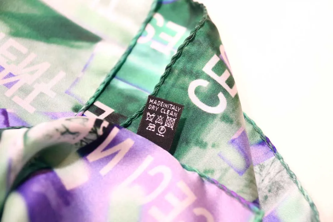 < Limited Edition >  Green / Purple Silk Twill Scarf "Ceci n'est pas un vetement" 45x45cm